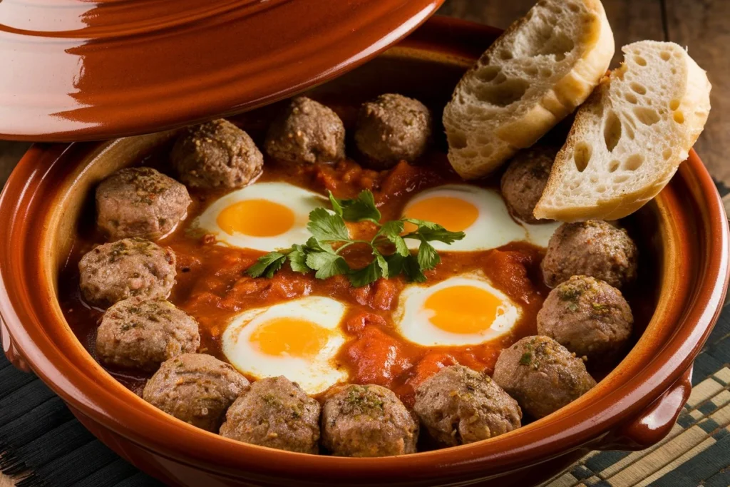 Tajine Kefta aux Œufs, plat marocain traditionnel.