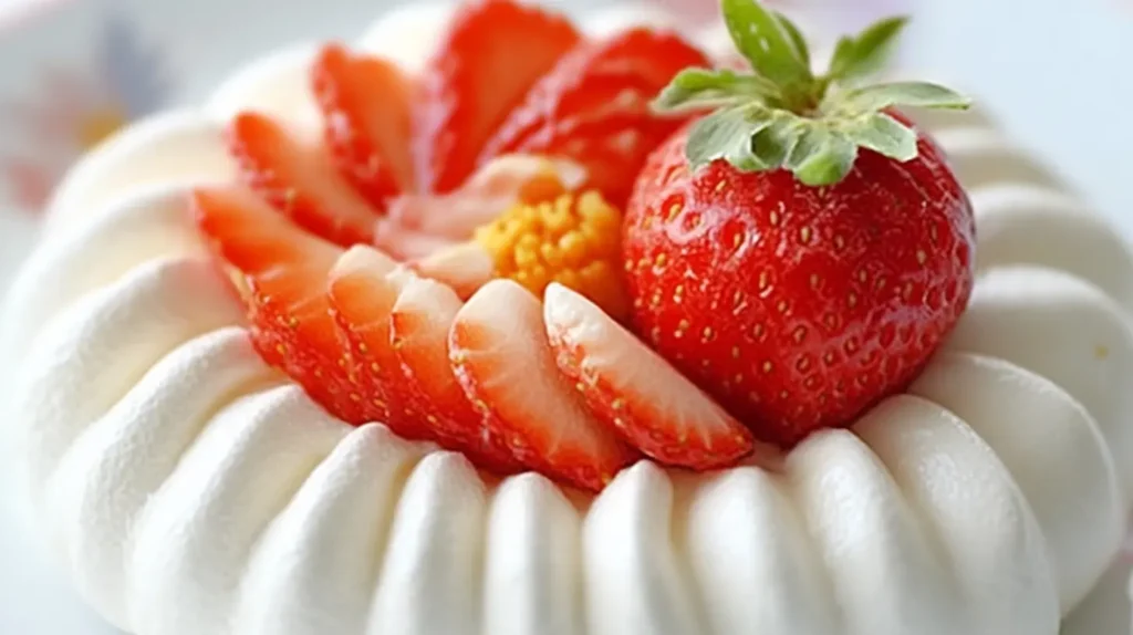 Pavlova individuelle à la fraise, meringue légère, crème fouettée et fraises fraîches. Recette exclusive SavoryGlobe.