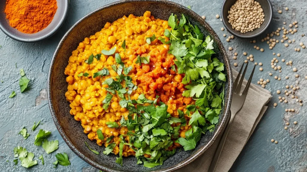 Lentilles corail, plat végétarien sain.