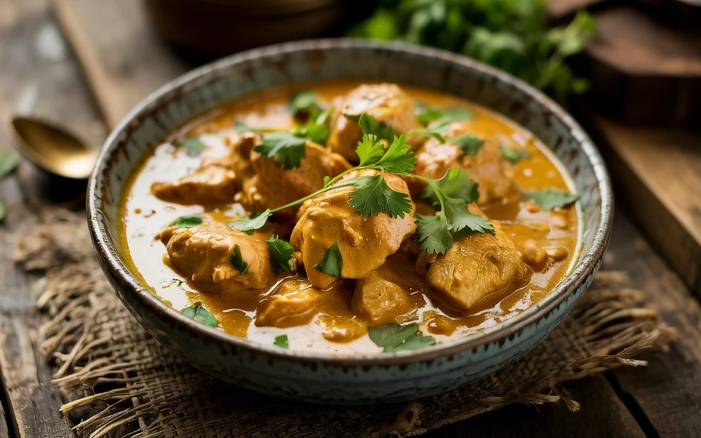 Délicieux poulet coco curry, recette crémeuse au lait de coco et épices, plat réconfortant facile | SavoryGlobe