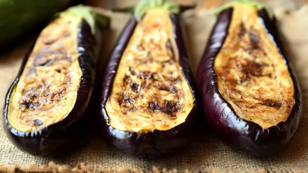 Aubergines grillées au four à l'italienne, tranches dorées et herbes fraîches, pour une recette facile et savoureuse.