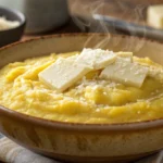 Recette Polenta crémeuse dorée, servie dans un bol rustique, garnie d’herbes fraîches pour une touche savoureuse.