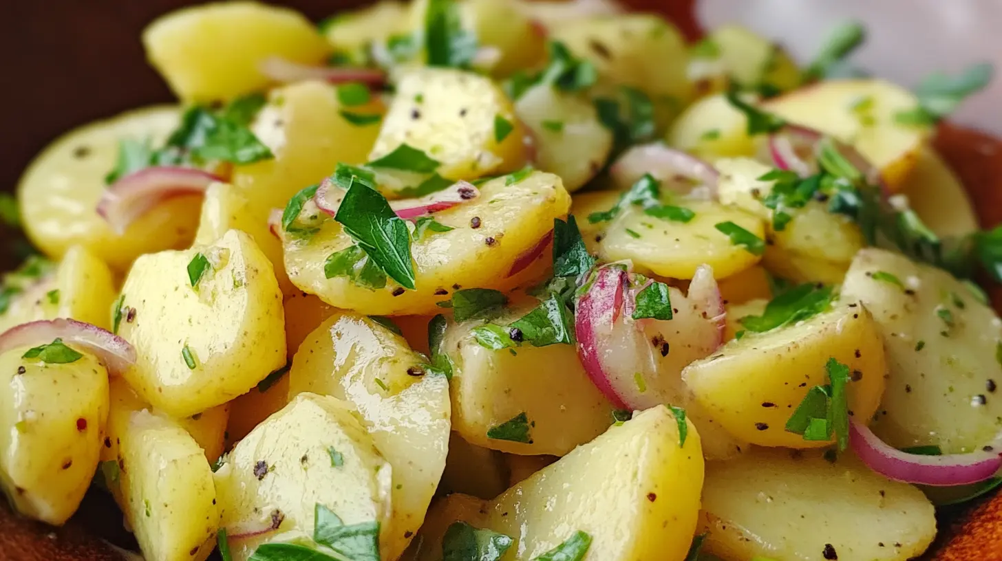 Recette Salade de pommes de terre traditionnelle avec persil, échalotes et vinaigrette maison, un accompagnement frais et savoureux