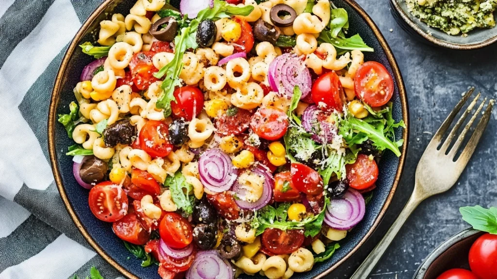 Salade de pâtes fraîche et colorée, recette facile et rapide pour un repas léger et savoureux | SavoryGlobe