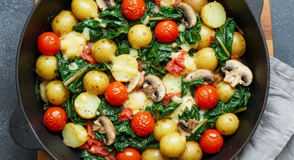 Recette de blettes facile et rapide avec tomates et pommes de terre, un plat sain et savoureux pour un dîner équilibré.