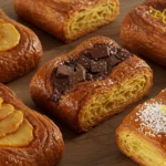Kouign amann doré et croustillant, fraîchement sorti du four, présenté sur une table rustique pour un dessert breton authentique.