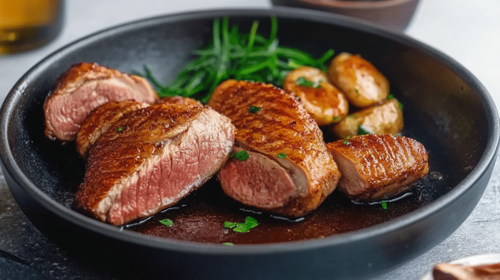 Découvrez notre magret de canard recette à la poêle sur SavoryGlobe : magret de canard doré, juteux et savoureux, une préparation facile pour un plat raffiné et gourmand.