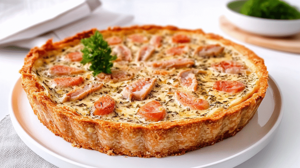 tarte au thon légère et gourmande - recette facile avec une pâte feuilletée, appareil à la crème et fromage râpé