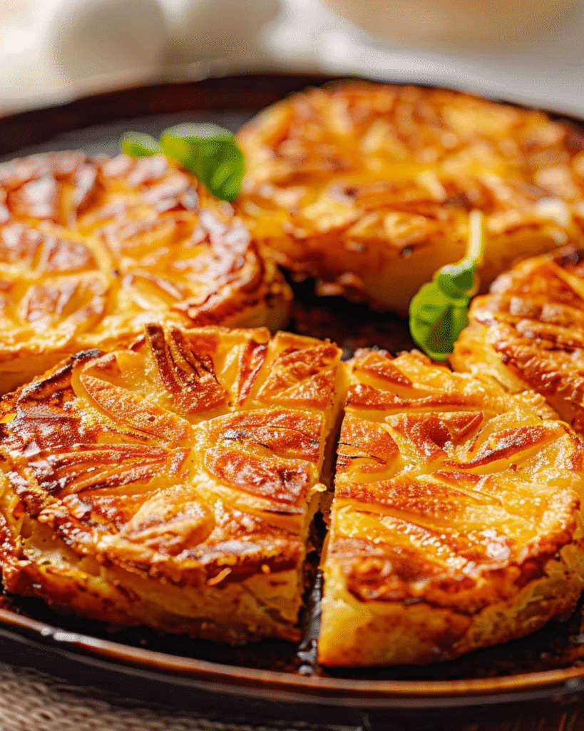 Galette de pommes de terre dorée et croustillante, prête à être dégustée.